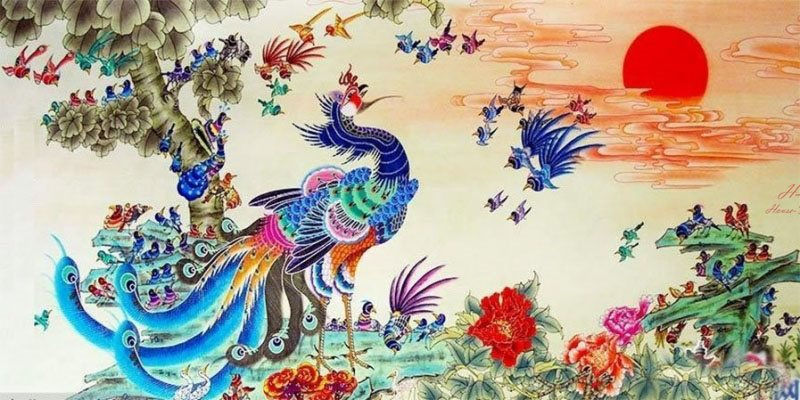 Tranh chim muông, bách điểu triều phụng