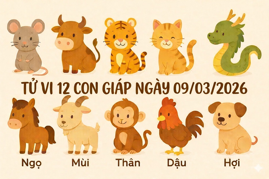 Tử vi 12 con giáp ngày 09/03/2026